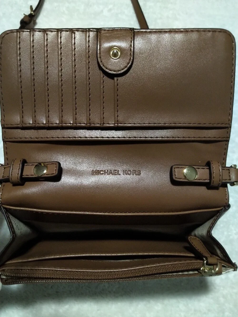 NEW Michael Kors Jet Set Flap Crossbody Brown & Cream MK Gold Logo